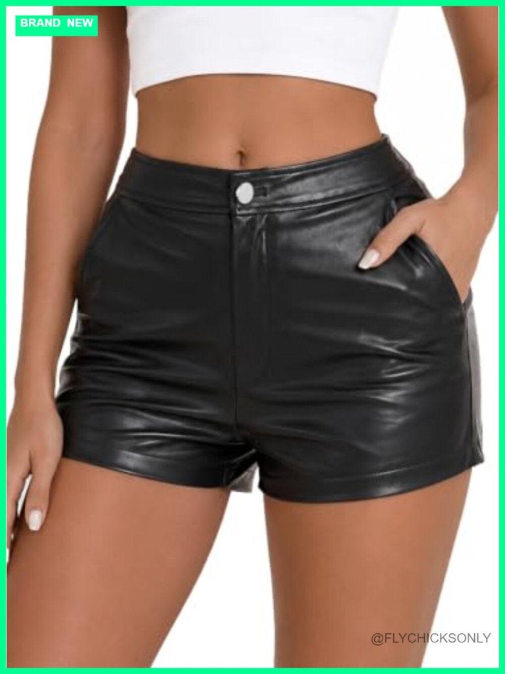 Faux Leather High Waisted Shorts with Pockets